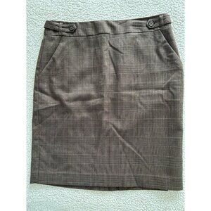 Van Heusen Skirt Brown Plaid Knee Length Pencil Lined Slit Size 4